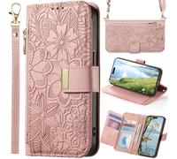 BAILI Funda Flor para TCL NxtPaper 70 Pro, Carcasa magnética con Correa Cruzada, Bolso de Mano con Bolsillo y Cremallera para TCL NxtPaper 70 Pro-Rosa