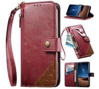 BAILI Funda para 1+OnePlus Nord CE5, Case con Correa de Mano, Ranuras para Tarjetas, Bolsillo con Cremallera, Soporte para Bolso, Cierre magnético-Rojo