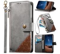 BAILI Funda para Honor 9X/9X Premium, Case con Correa de Mano, Ranuras para Tarjetas, Bolsillo con Cremallera, Soporte para Bolso, Cierre magnético-Gris