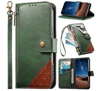 BAILI Funda para Honor 9X, Case con Correa de Mano, Ranuras para Tarjetas, Bolsillo con Cremallera, Soporte para Bolso, Cierre magnético-Verde