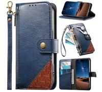 BAILI Funda para Motorola Edge 50 Fusion, Case con Correa de Mano, Ranuras para Tarjetas, Bolsillo con Cremallera, Soporte para Bolso, Cierre magnético-Azul