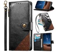 BAILI Funda para Motorola Moto E15, Case con Correa de Mano, Ranuras para Tarjetas, Bolsillo con Cremallera, Soporte para Bolso, Cierre magnético-Negro