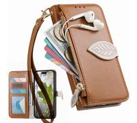 BAILI Funda para Xiaomi Poco C71 con Tarjetero, Soporte, Estampado de Hojas y Cierre magnético, Bolso para Xiaomi Poco C71-Marrón