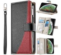 BAILI Funda Tipo Cartera para Nokia C12 Plus, Ranuras para Tarjetas, Cierre magnético, Bolsillo con Cremallera, Cover Protectora para Nokia C12 Plus-Negro