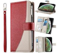 BAILI Funda Tipo Cartera para Nokia C22, Ranuras para Tarjetas, Cierre magnético, Bolsillo con Cremallera, Cover Protectora para Nokia C22-Rojo