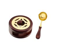 Bailinks Juego de Calentador de Cera de Sello Calentador de Cera para Derretir con Cuchara de Fusión y Base de Madera, Herramienta de Sellado para Artesanía, Invitaciones y Sobres Decorativos (Marrón)