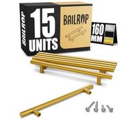 BAILROP Tiradores Dorados 160MM para Armarios, Cajones y Cocinas - Tiradores Dorados Muebles de Cocina o Dormitorios de Acero Inoxidable - 15 unidades - Color Oro