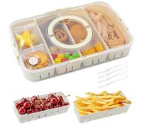 Bailtouk Bandeja para Aperitivos con Tapa, Caja Organizadora Aperitivo con 4 Compartimentos, Plato de Aperitivo con 4 Tenedores Apto para Lavavajillas para Dulces, Galletas, Nueces, Frutas y Postres