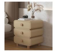 BAIRU Estructura de Madera Maciza, mesita de Noche de Cuero de Fibra Ultrafina, Tres cajones, Bordes multifuncionales, Varios dormitorios, Salas de Estar, oficinas(Light Brown,13.8IN)