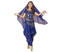 Baisdan Conjunto de 4 piezas para disfraz de danza del vientre con lentejuelas, parte superior de lentejuelas, pantalones harén, bufanda para la cabeza, bufandas, carnaval, Halloween, traje