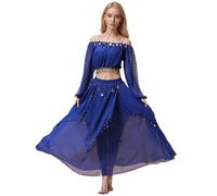 Baisdan Conjunto de disfraz de danza del vientre para mujer, ombliguera con falda de gasa para danza del vientre, trajes de carnaval, azul oscuro
