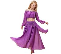 Baisdan Conjunto de disfraz de danza del vientre para mujer, ombliguera con falda de gasa para danza del vientre, trajes de carnaval, color morado