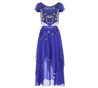 Baisdan Conjunto de disfraz de danza del vientre para mujer, top corto con lentejuelas y falda de gasa para danza del vientre, trajes de carnaval, azul oscuro, Altoa única