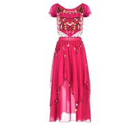 Baisdan Conjunto de disfraz de danza del vientre para mujer, top corto con lentejuelas y falda de gasa para danza del vientre, trajes de carnaval, color rojo rosa