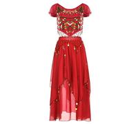 Baisdan Conjunto de disfraz de danza del vientre para mujer, top corto con lentejuelas y falda de gasa para danza del vientre, trajes de carnaval, color rojo