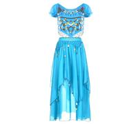 Baisdan Disfraz de danza del vientre para mujer, con lentejuelas y falda de gasa para danza del vientre, disfraz de carnaval, azul claro, Talla única
