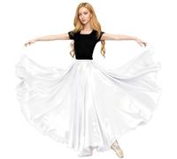 Baisdan Falda de Flamenco para Mujer, Falda Larga de Satén Brillante Sevillana para Danza del Vientre Blanco