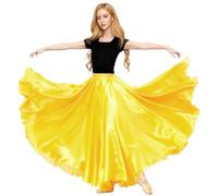 Baisdan Falda de Flamenco para Mujer, Falda Larga de Satén Brillante Sevillana para Danza del Vientre Amarillo