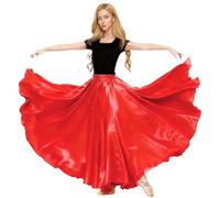 Baisdan Falda de Flamenco para Mujer, Falda Larga de Satén Brillante Sevillana para Danza del Vientre Rojo