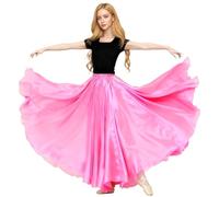Baisdan Falda de Flamenco para Mujer, Falda Larga de Satén Brillante Sevillana para Danza del Vientre Rosa