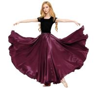 Baisdan Falda de Flamenco para Mujer, Falda Larga de Satén Brillante Sevillana para Danza del Vientre Rojo Oscuro