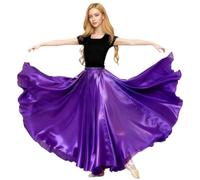 Baisdan Falda de Flamenco para Mujer, Falda Larga de Satén Brillante Sevillana para Danza del Vientre Morado