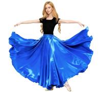 Baisdan Falda de Flamenco para Mujer, Falda Larga de Satén Brillante Sevillana para Danza del Vientre Azul Marino