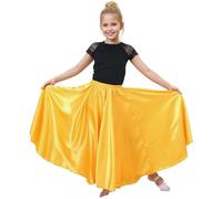 Baisdan Falda de Flamenco para Niñas Falda Larga de Satén Brillante Falda Sevillana Salón Tango Amarillo 8-12 años