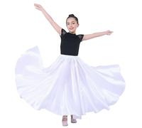Baisdan Falda de Flamenco para Niñas Falda Larga de Satén Brillante Falda Sevillana Salón Tango Blanco 5-7 años