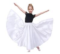 Baisdan Falda de Flamenco para Niñas Falda Larga de Satén Brillante Falda Sevillana Salón Tango Blanco 8-12 años