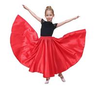 Baisdan Falda de Flamenco para Niñas Falda Larga de Satén Brillante Falda Sevillana Salón Tango Rojo 8-12 años