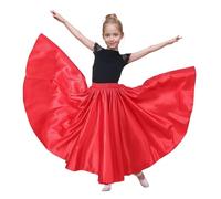 Baisdan Falda de Flamenco para Niñas Falda Larga de Satén Brillante Falda Sevillana Salón Tango Rojo 5-7 años