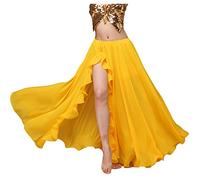 Baisdan Faldas de gasa con abertura para danza del vientre, ropa de festival, falda larga con vuelo para principiantes, amarillo, Talla única