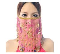 Baisdan Velos faciales para danza del vientre, velo facial de malla con cuentas accesorio de disfraz de Halloween, Rose Pink, Taille unique