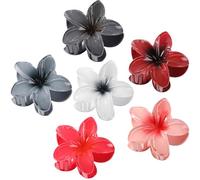 BAISEN 6 pinzas para el pelo con flores de colores, 8 cm de gran tamaño Hawai para mujeres, adecuadas para mujeres, pelo fino y grueso, pinzas para el pelo fuertes y antideslizantes (flor gris roja, 6