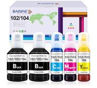 BAISINE 104 tinta compatible con Epson 104 102 EcoTank Botella de tinta para EcoTank ET-2710 ET-2712 ET-2714 ET-2715 ET-2720 ET-2721 ET-2726 ET-2810 ET-2815 ET-2820 ET-2820 ET-2721 ET-2726 ET-2810 ET