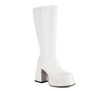 BAISOILIHA Mujeres Chunky Heel Plataforma Side Zipper GO GO Botas 1960s & 1970s Retro Soft Pelaje Lining Comodo Stylish Knee Botas Altas para mujer Señoras Niñas Blanco Numero 36