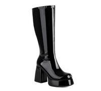 BAISOILIHA Mujeres Chunky Heel Plataforma Side Zipper GO GO Botas 1960s & 1970s Retro Soft Pelaje Lining Comodo Stylish Knee Botas Altas para mujer Señoras Niñas Negro Numero 45