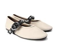 BAISOILIHA Mujeres Elegante Patent Ballet Flats para Mujer Hebilla Strap Mary Jane Flats Punta Redonda Zapatos Tipo Ballet Zapatos Ballerina Zapatos para Mujer Señoras Niñas Beige Numero 38.5