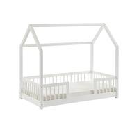 BAÏTA Cama cabaña con barreras Tiny Pino Macizo Blanco 70x140 somier Incluido