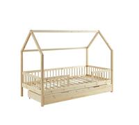 BAÏTA - Cama Infantil de cabaña Tiny Pino Macizo, 90 x 190 cm, somier + cajón Incluido