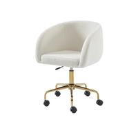 BAÏTA Ezra Silla de Oficina con Ruedas con Altura Ajustable en Tejido Rizado Blanco con Base de Metal Dorado, Hebilla, Dimensions : 59 x 60 x 90 cm