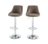 BAÏTA Juego de 2 taburetes de Bar Matt de PU marrón con Patas de Metal Negro