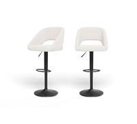 BAÏTA - Juego de 2 taburetes Lenny de Tela buclette Blanca y Patas de Metal, Color Negro