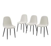 BAÏTA - Juego de 4 sillas Lena de Tela Bouclette Color Crudo con Patas de Metal Negro