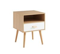 BAITA Mesita de Noche ULOS, Blanco y Madera Clara