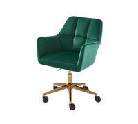 BAÏTA Monaco Silla de Oficina con Ruedas con Altura Ajustable en con Base Dorada, Terciopelo, Verde, Dimensions : 57,5 x 60,5 x 78,5-86,5 cm