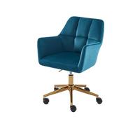 BAÏTA - Silla de Oficina Mónaco de Terciopelo Azul con Patas Doradas