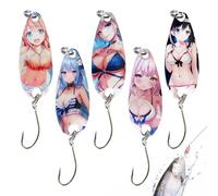 Baits - Swim Bait Lures, 5 Pieces Beach Girl Design Sequin Baitts, Fishing Spoons Luress for Saltwater Lake River Sea Stream Shore Boat