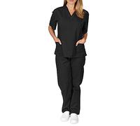 BaiWANG Conjunto de exfoliante para mujer, cuello en V, camiseta y pantalones, de secado rápido, uniforme médico, hospital, spa, salón, masaje, belleza, Negro, M